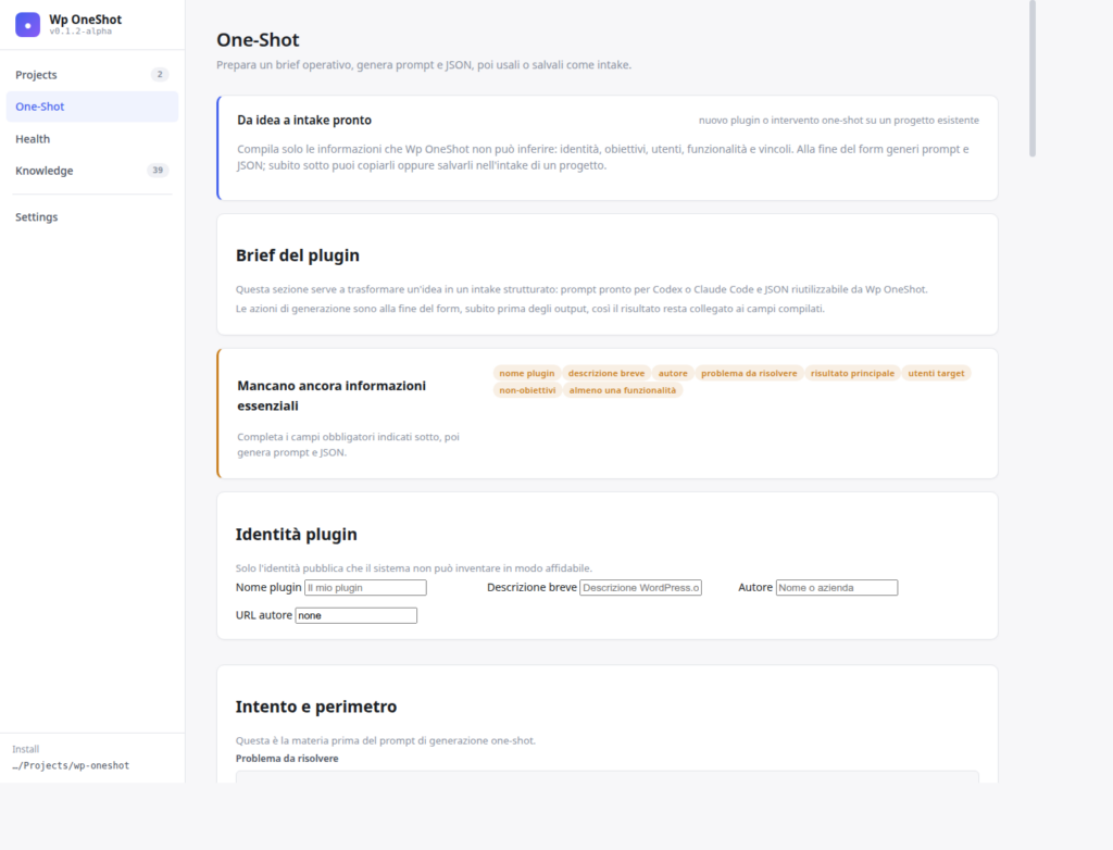 WP OneShot One-Shot builder dashboard