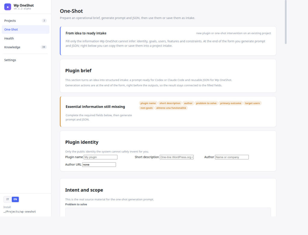 WP OneShot One-Shot builder dashboard